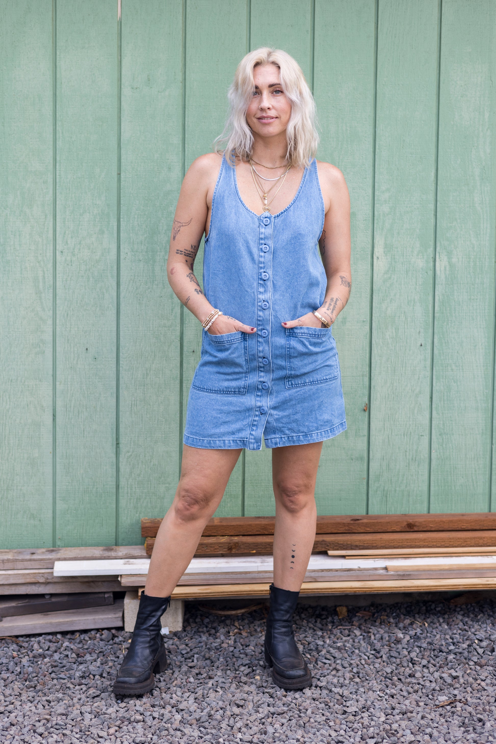 Denim Jumper Dress | Jungmaven Hemp Clothing & Accessories / Color: