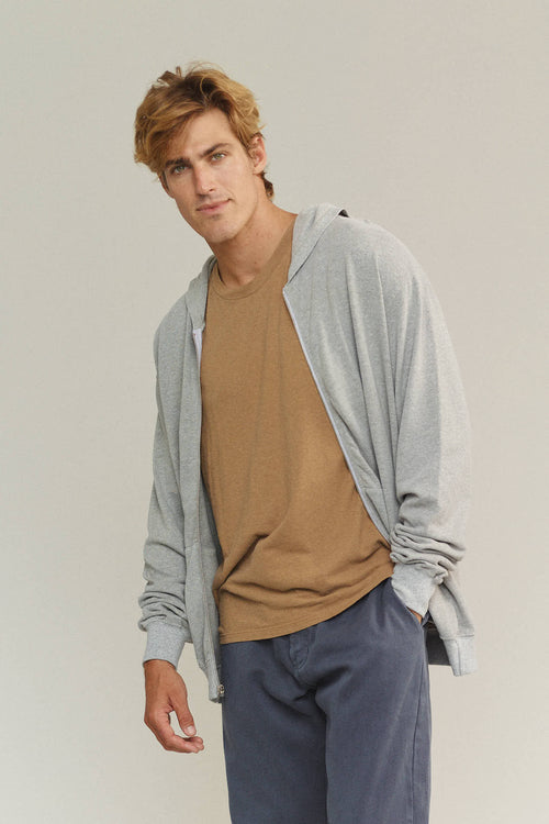 Heathered Aptos Ranch Hooded Zip | Jungmaven Hemp Clothing & Accessories / model_desc: Louis is 6β0β wearing Large