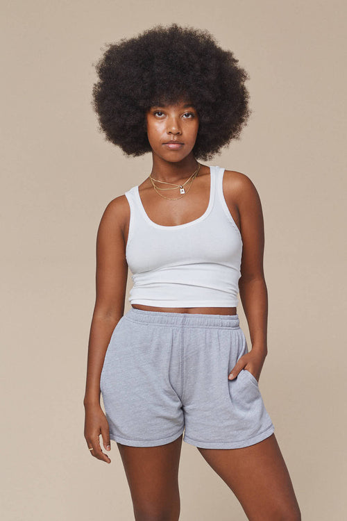 Heathered Sun Short | Jungmaven Hemp Clothing & Accessories / model_desc: Abeba is 5’7” wearing Small